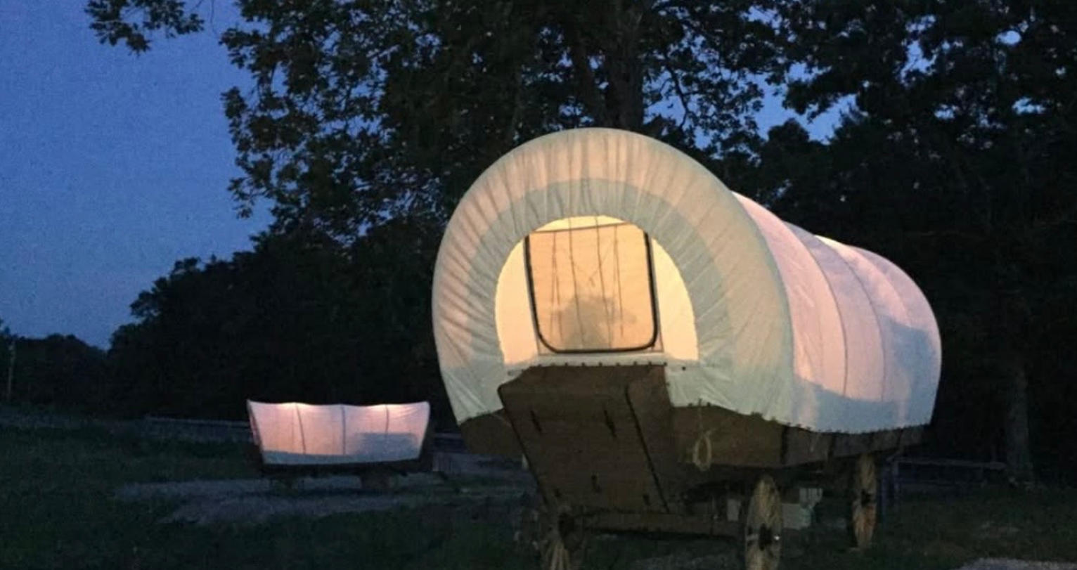 our covered wagon that guests can stay in